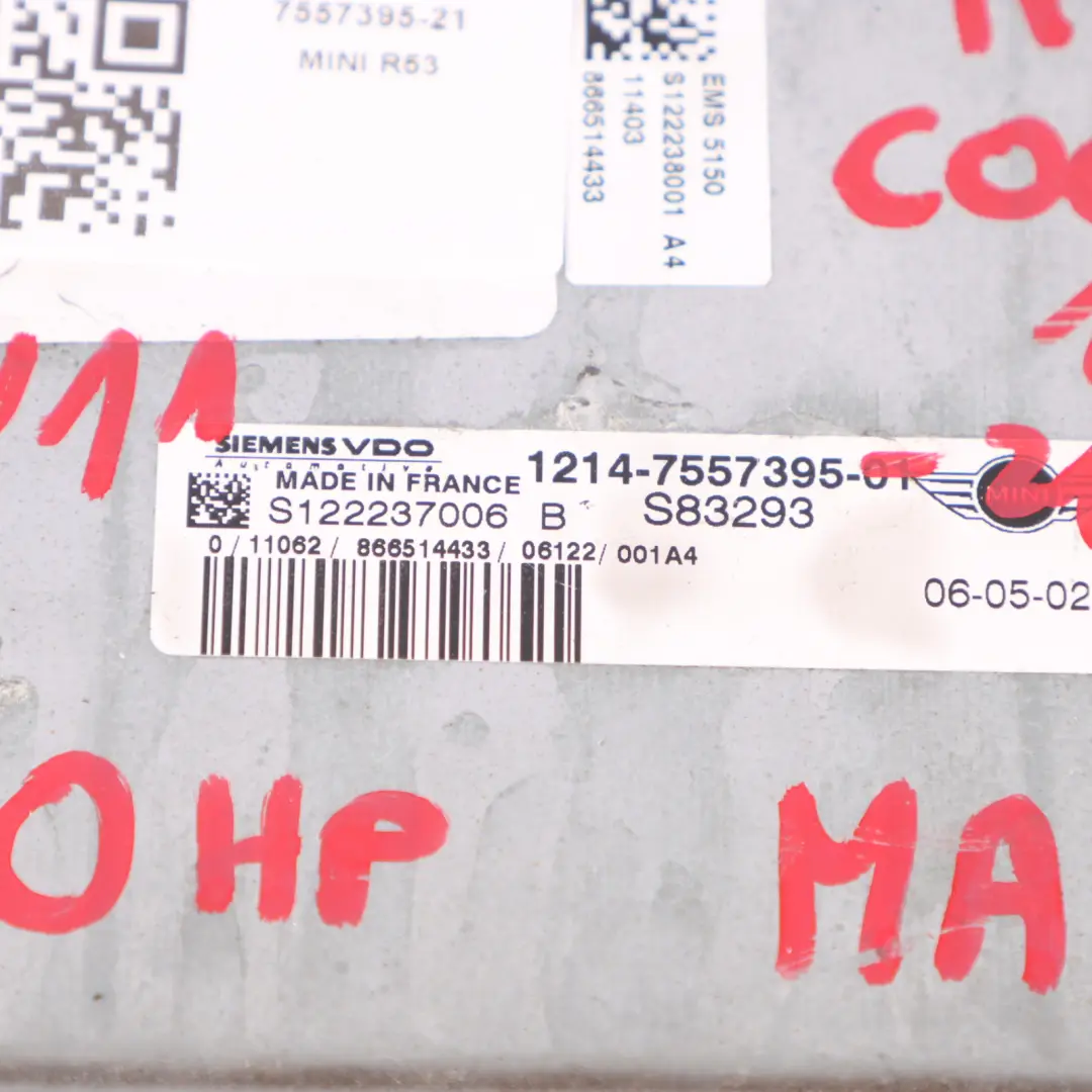 Mini Cooper S R52 R53 W11 170HP Motore Kit ECU DME EWS Chiave Manuale - SKU 7557395-21 - Numero di parte 7557395