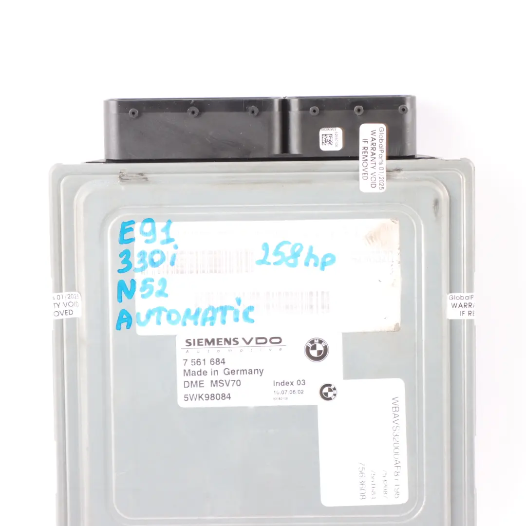 N52 258HP Engine Control Unit ECU DME Automatic to BMW E60 530i E90 330i with Part number 7561684 BMW E60 530i E90 330i N52 258HP Engine Control Unit ECU DME Automatic - SKU 7561684-10 - Part number 7561684