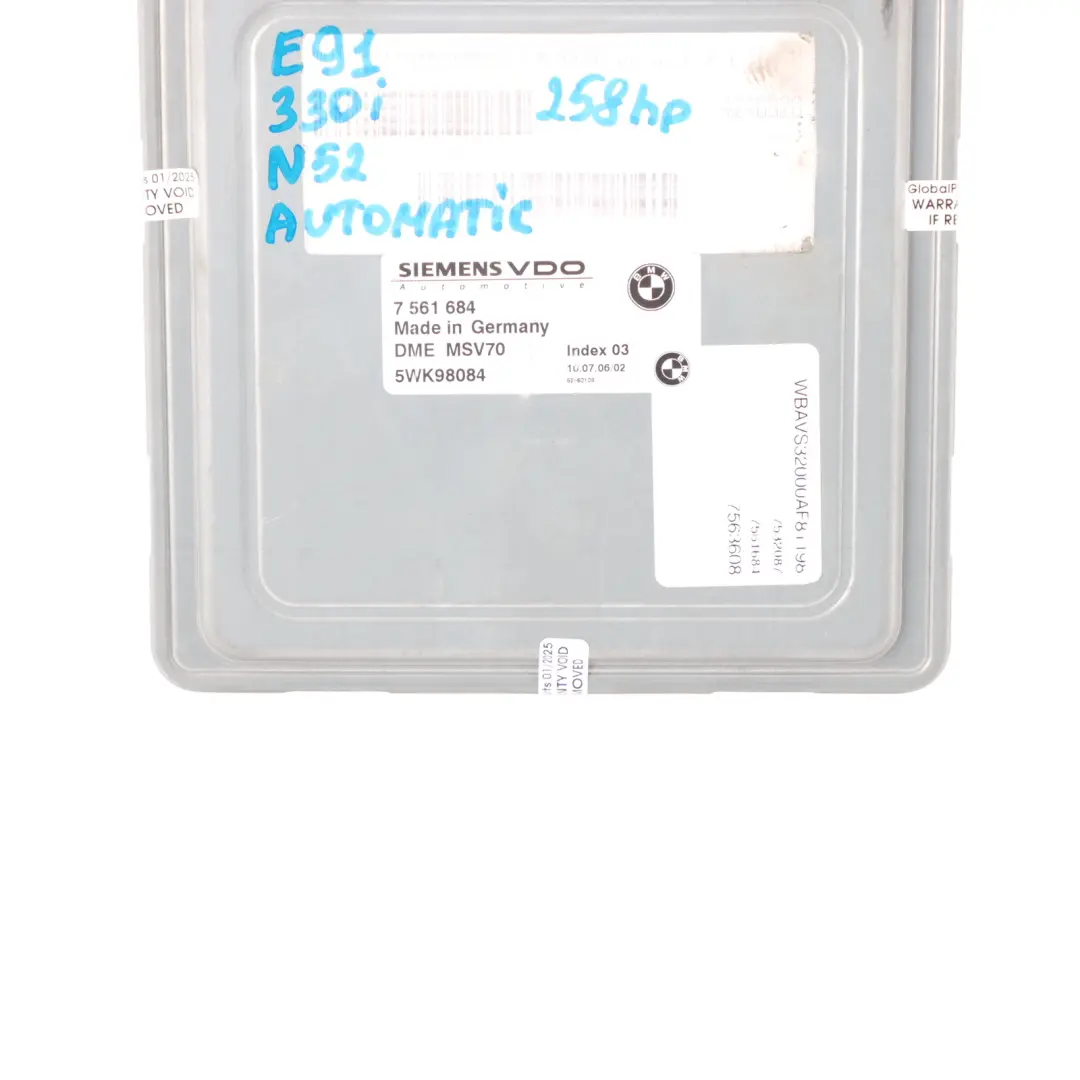 BMW E60 530i E90 330i N52 258HP Engine Control Unit ECU DME Automatic - SKU 7561684-10 - Part number 7561684
