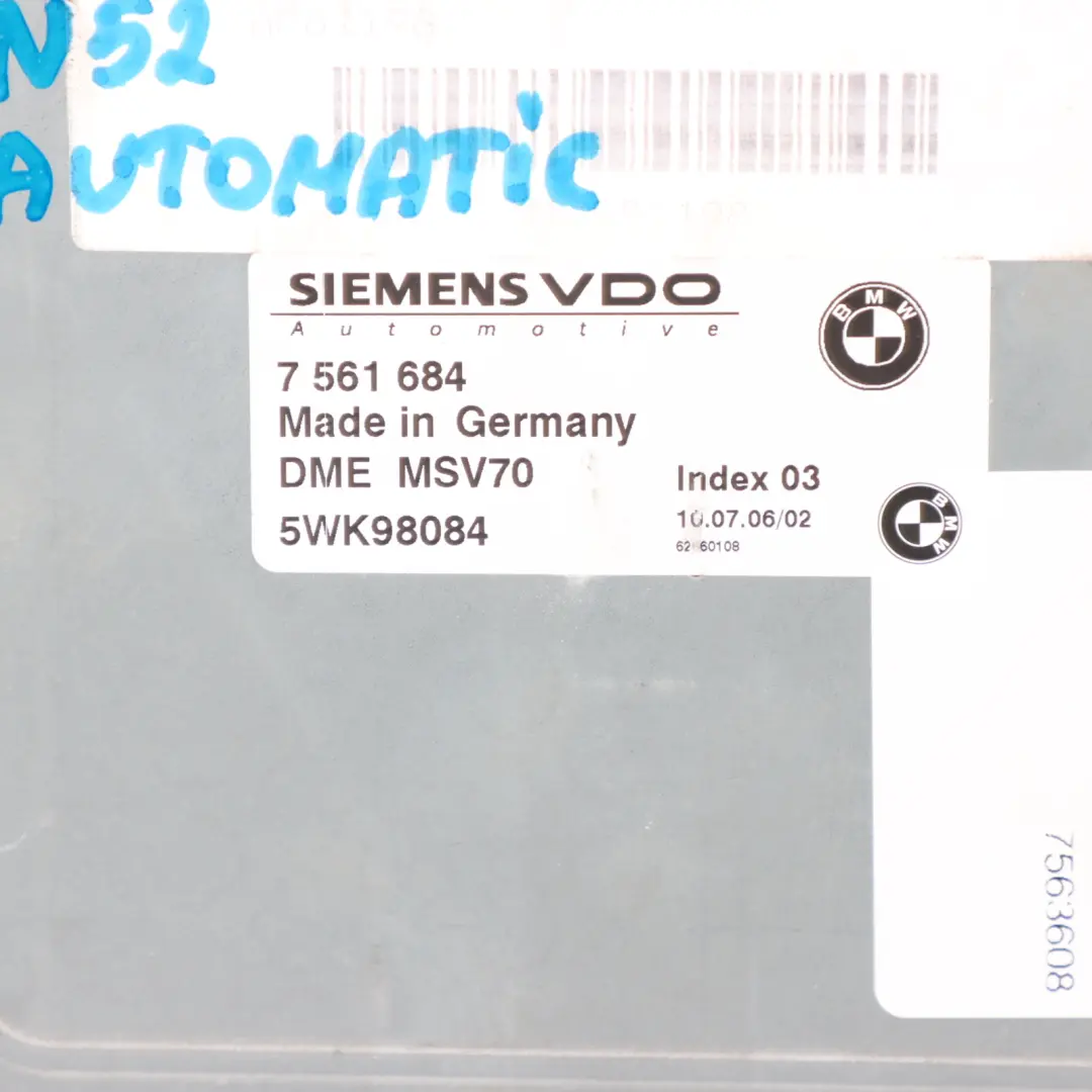 BMW E60 530i E90 330i N52 258HP Engine Control Unit ECU DME Automatic - SKU 7561684-10 - Part number 7561684