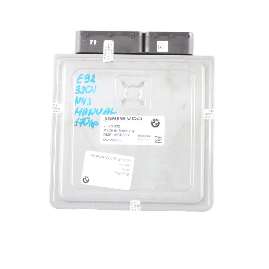 BMW E90 E91 N43 320i 170HP Engine ECU DME Kit CAS3 + Key Manual - SKU 7578032-2 - Part number 7578032
