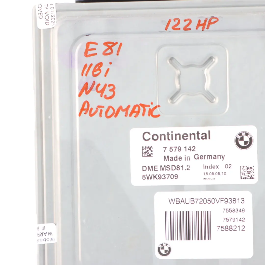  £BMW E81 E87 LCI 116i 1.6 Petrol N43 ECU Kit DME CAS3 + Key Automatic - SKU 7579142-15 - Part number 7579142