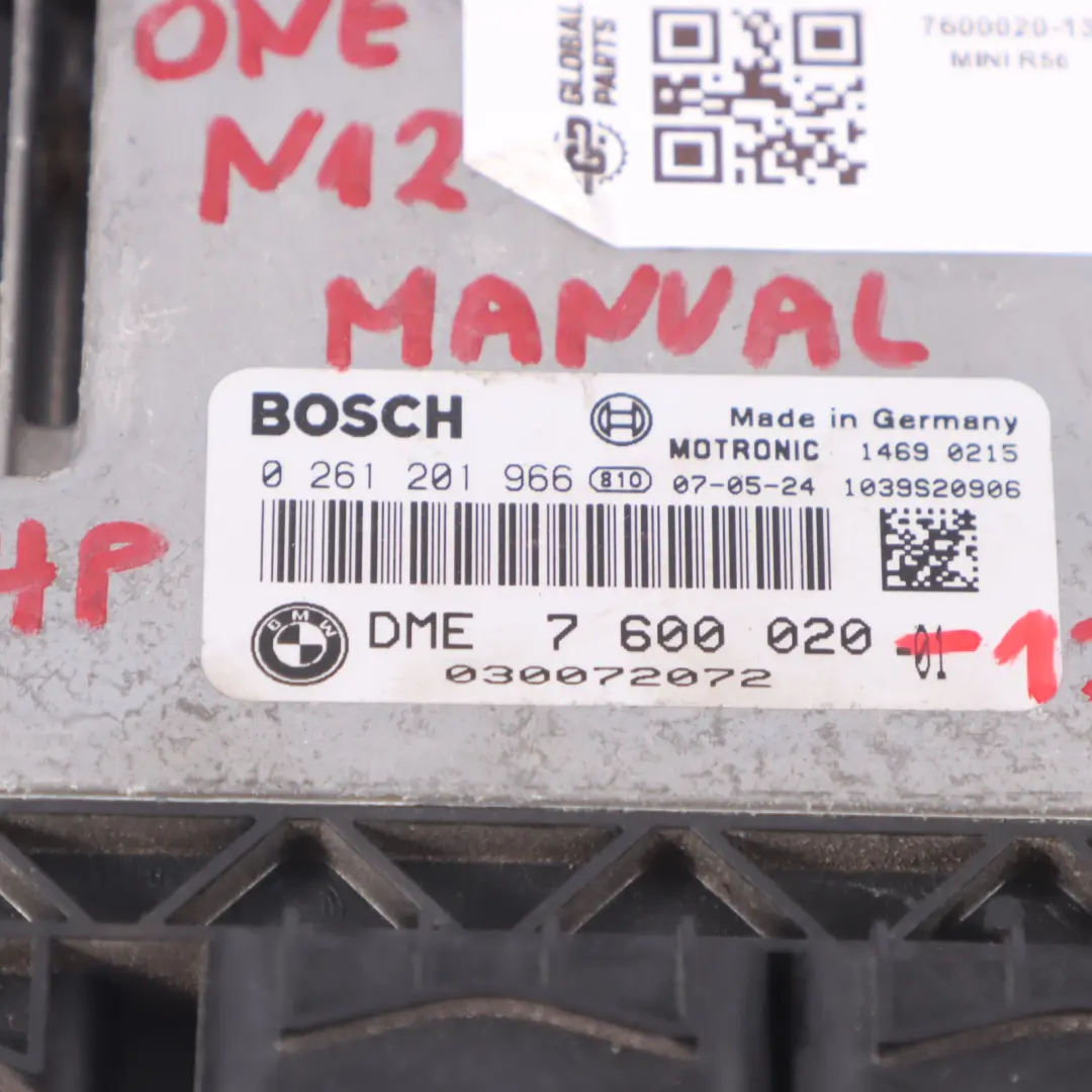 95HP Motor ECU DME Kit CAS3 Clave Manual para Mini One R56 N12 1.4 con número de pieza 7600020 Mini One R56 N12 1.4 95HP Motor ECU DME Kit CAS3 Clave Manual - SKU 7600020-13 - Número de pieza 7600020