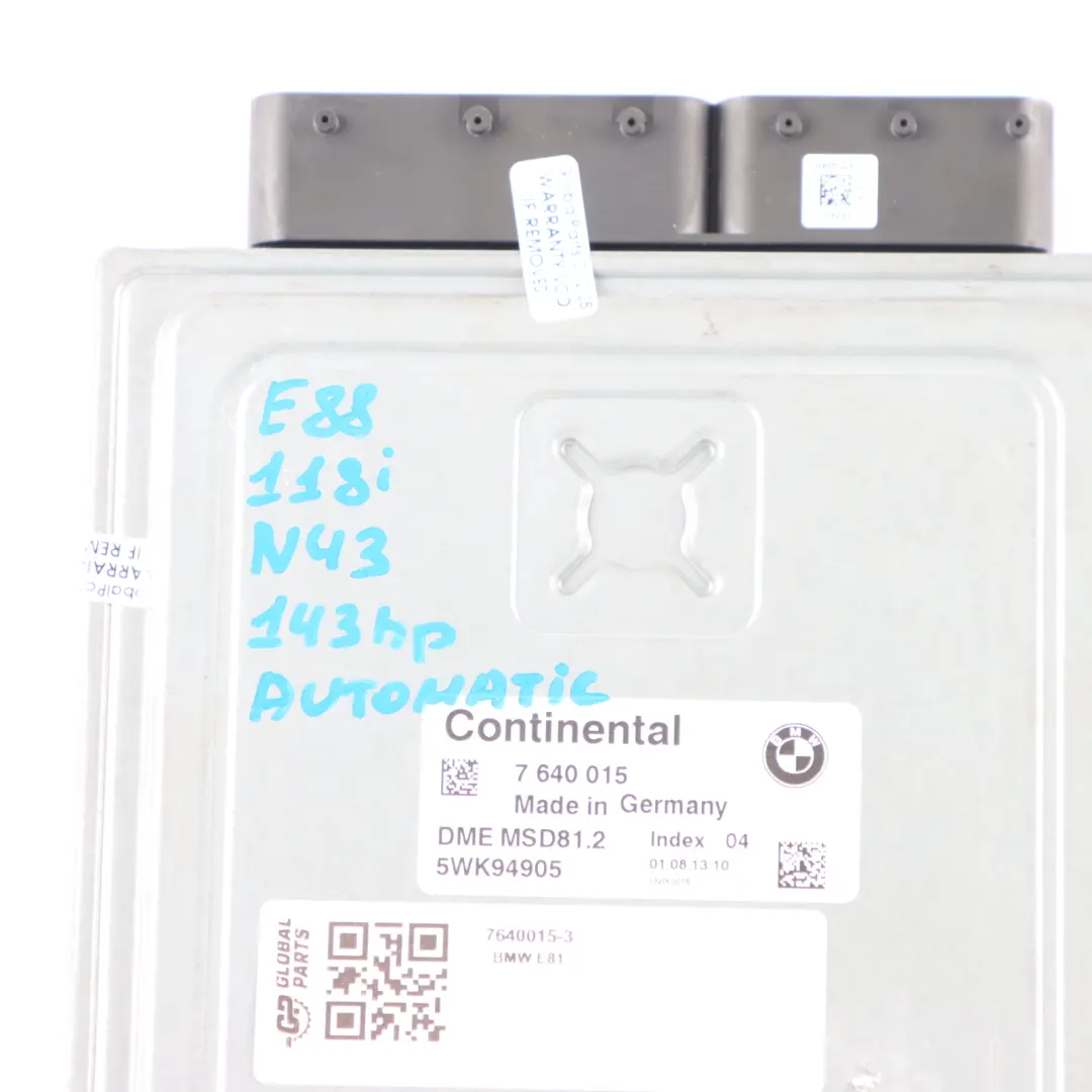 BMW E81 E82 E88 N43 118i 143HP Engine Control Unit ECU DME Automatic - SKU 7640015-3 - Part number 7640015