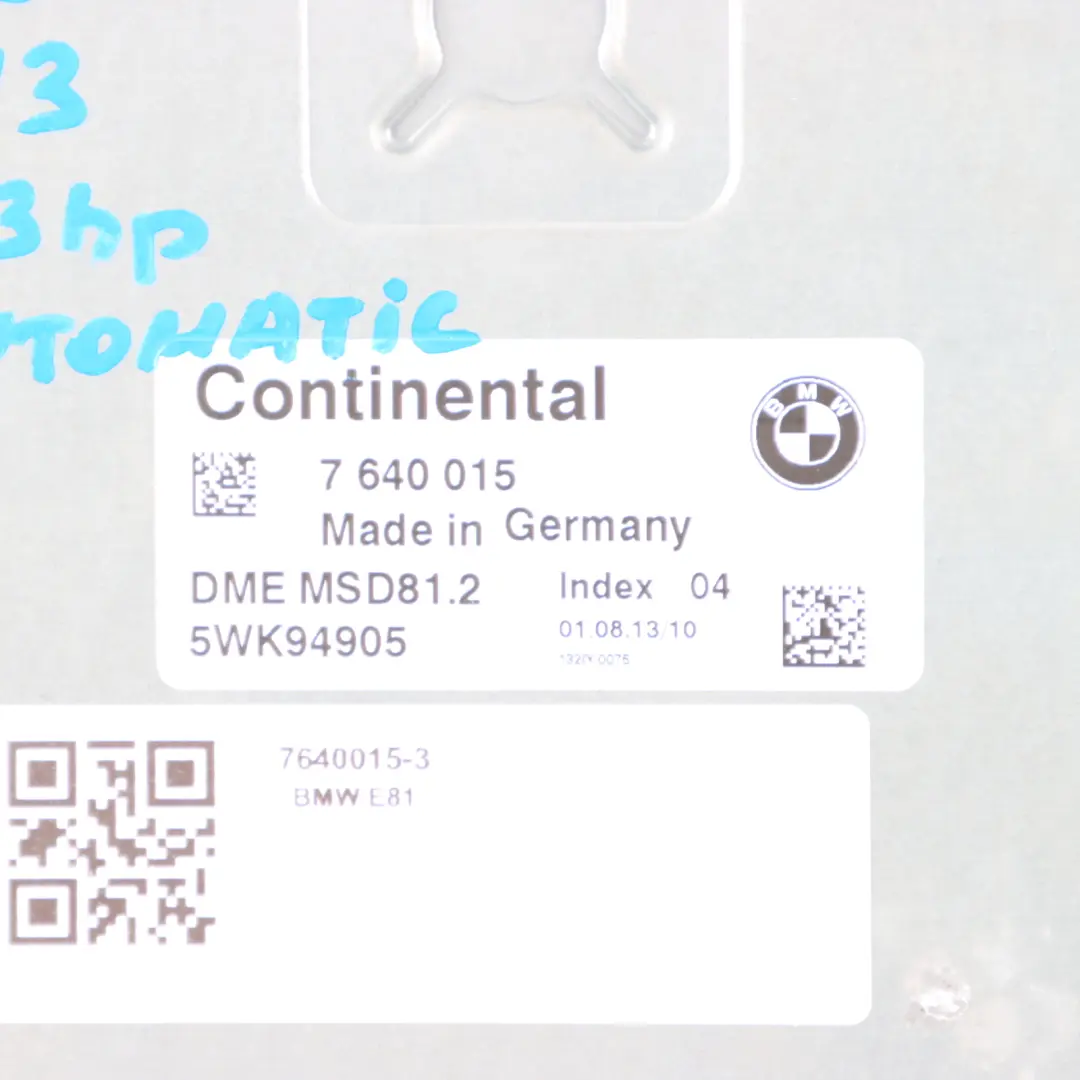 N43 143KM Sterownik Silnika DME Automat do BMW E81 E82 E88 o numerze 7640015 BMW E81 E82 E88 N43 143KM Sterownik Silnika DME Automat - SKU 7640015-3 - Numer Części 7640015