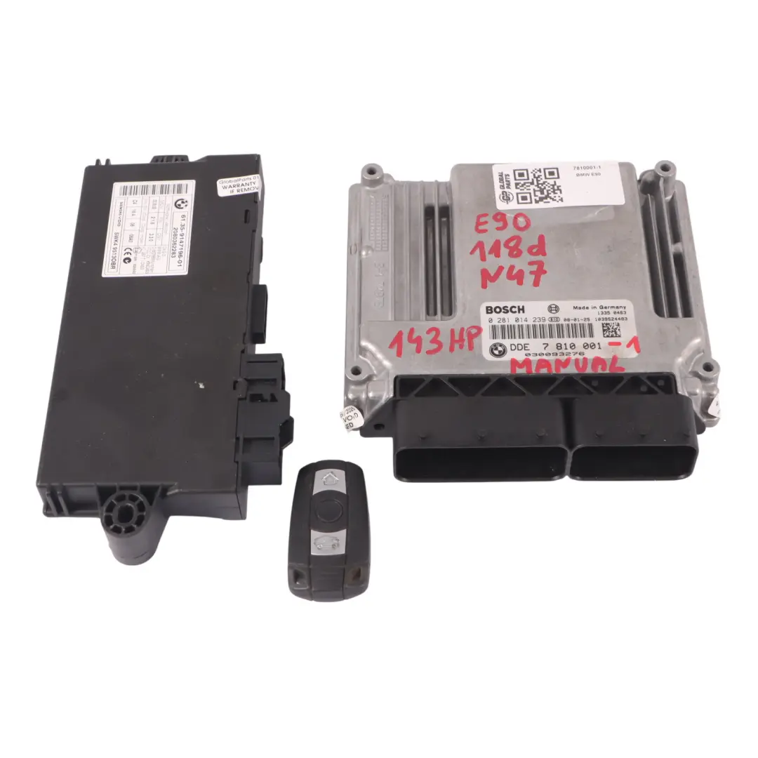 BMW E81 E87 LCI E90 118d 318d N47 143HP Diesel ECU KIT DDE CAS3 + Key - SKU 7810001-1 - Part number 7810001