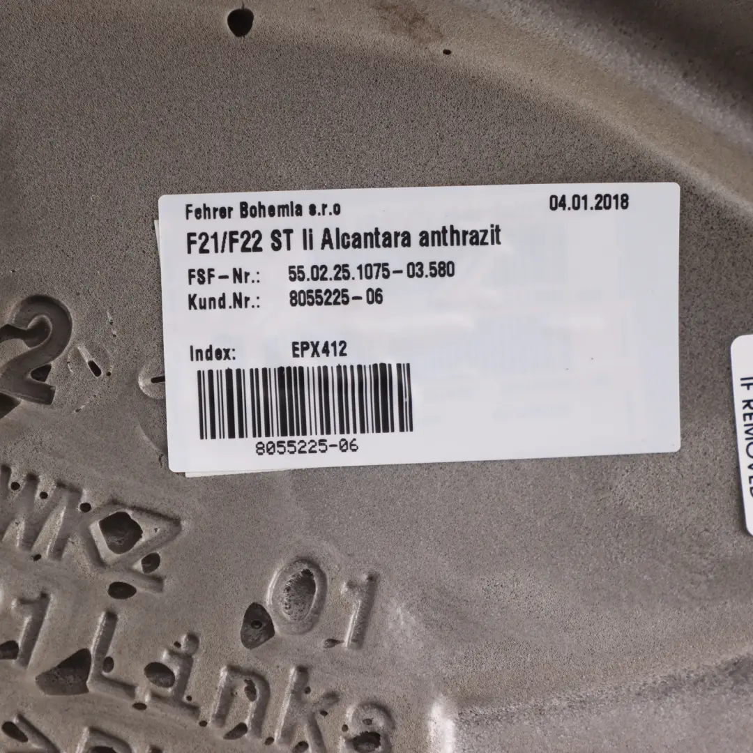 Finisher Rear Left N/S Side Covering Alcantara Anthracite to BMW F21 F22 Seat with Part number 8055225 BMW F21 F22 Seat Finisher Rear Left N/S Side Covering Alcantara Anthracite - SKU 8055225 - Part number 8055225