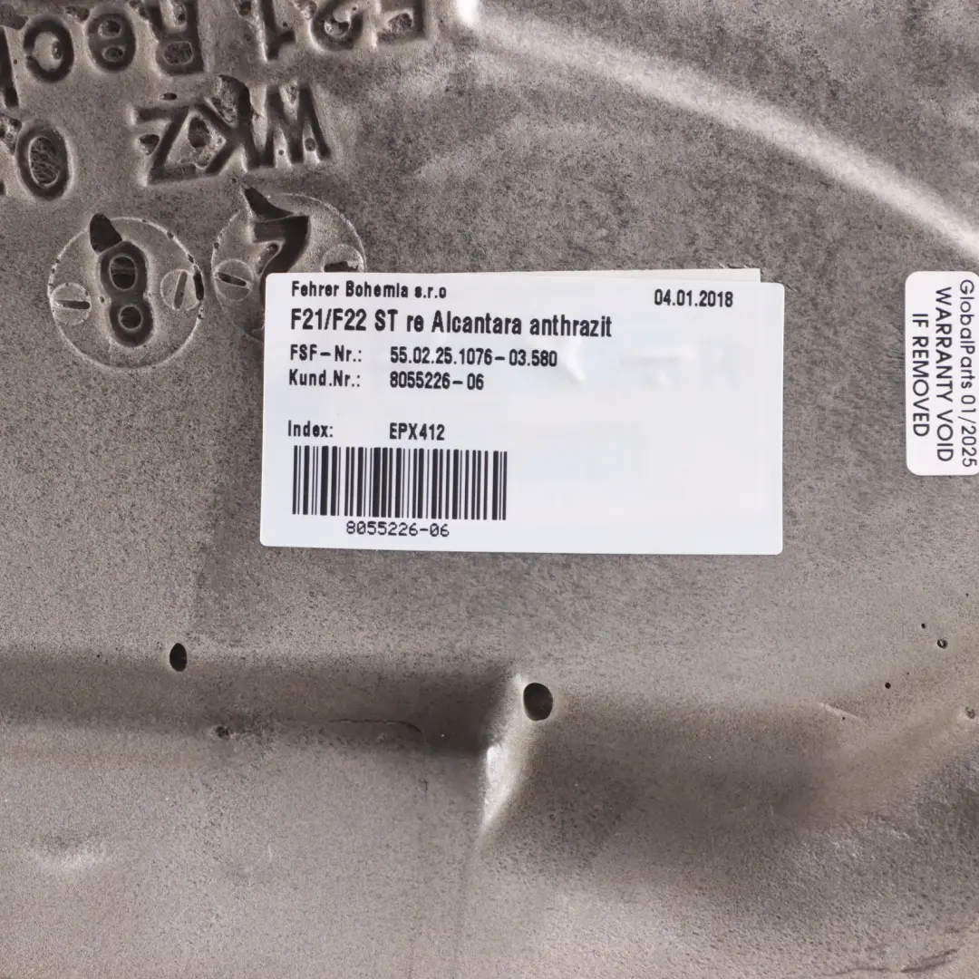 Finisher Rear Right O/S Side Covering Alcantara Anthracite to BMW F21 F22 Seat with Part number 8055226 BMW F21 F22 Seat Finisher Rear Right O/S Side Covering Alcantara Anthracite - SKU 8055226 - Part number 8055226