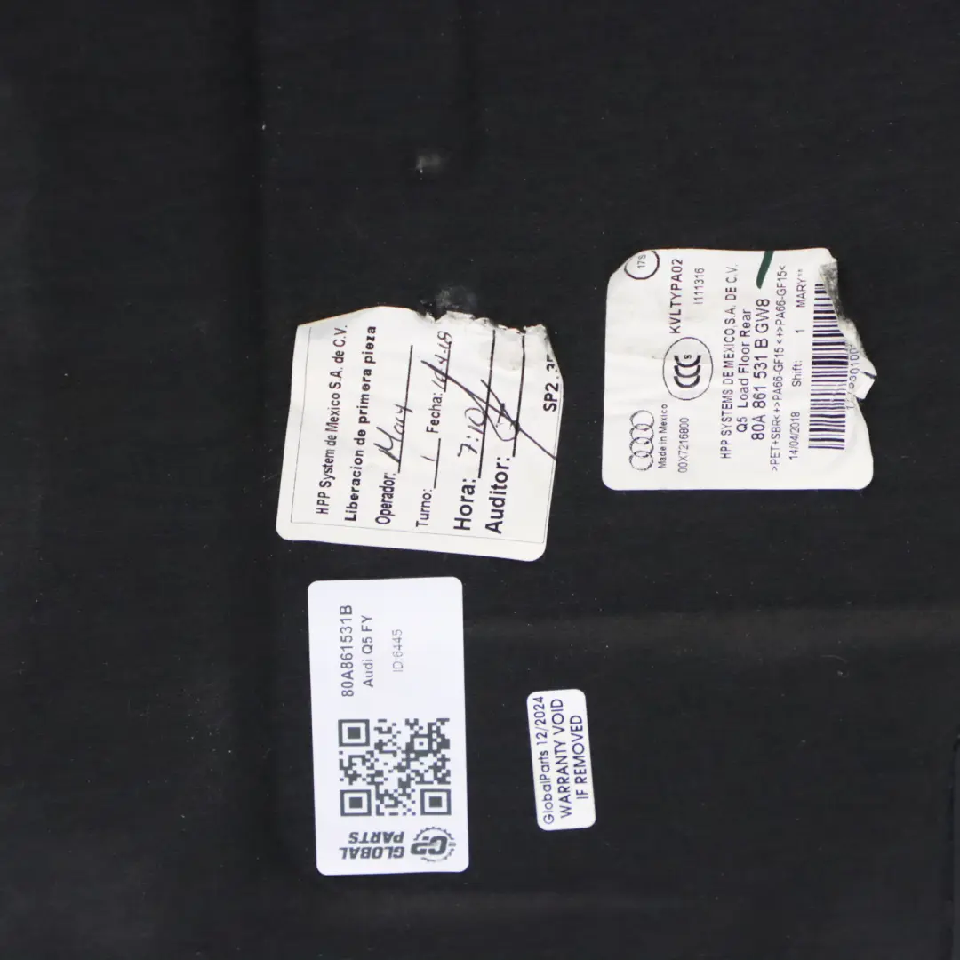 Maletero Piso Panel Alfombra Negro Cubre Rueda Repuesto para Audi Q5 FY con número de pieza 80A861531B Audi Q5 FY Maletero Piso Panel Alfombra Negro Cubre Rueda Repuesto - SKU 80A861531B - Número de pieza 80A861531B