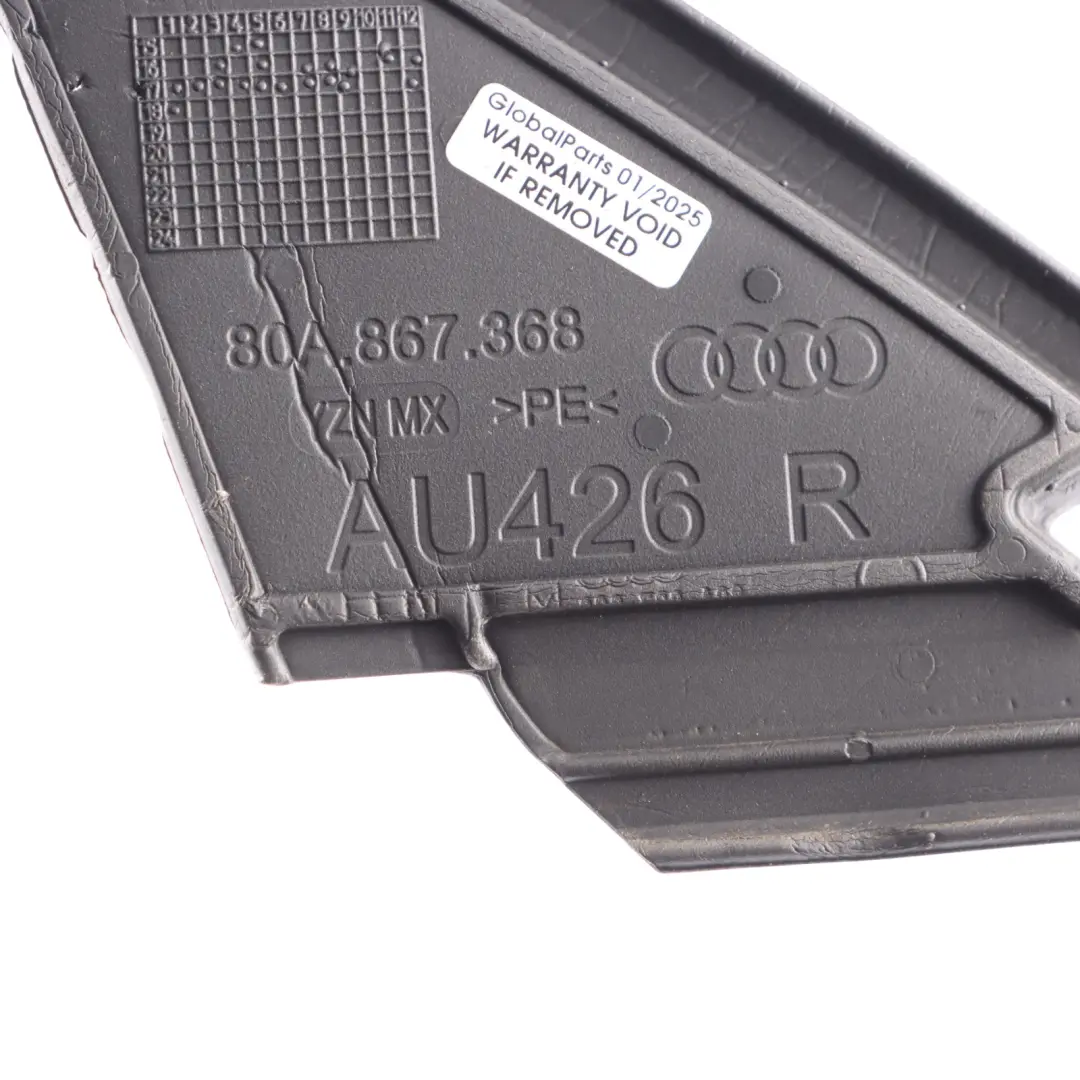 Guarnizione anteriore triangolo applique angolo destro per Audi Q5 FY con numero di parte 80A867368 Audi Q5 FY Guarnizione anteriore triangolo applique angolo destro - SKU 80A867368 - Numero di parte 80A867368