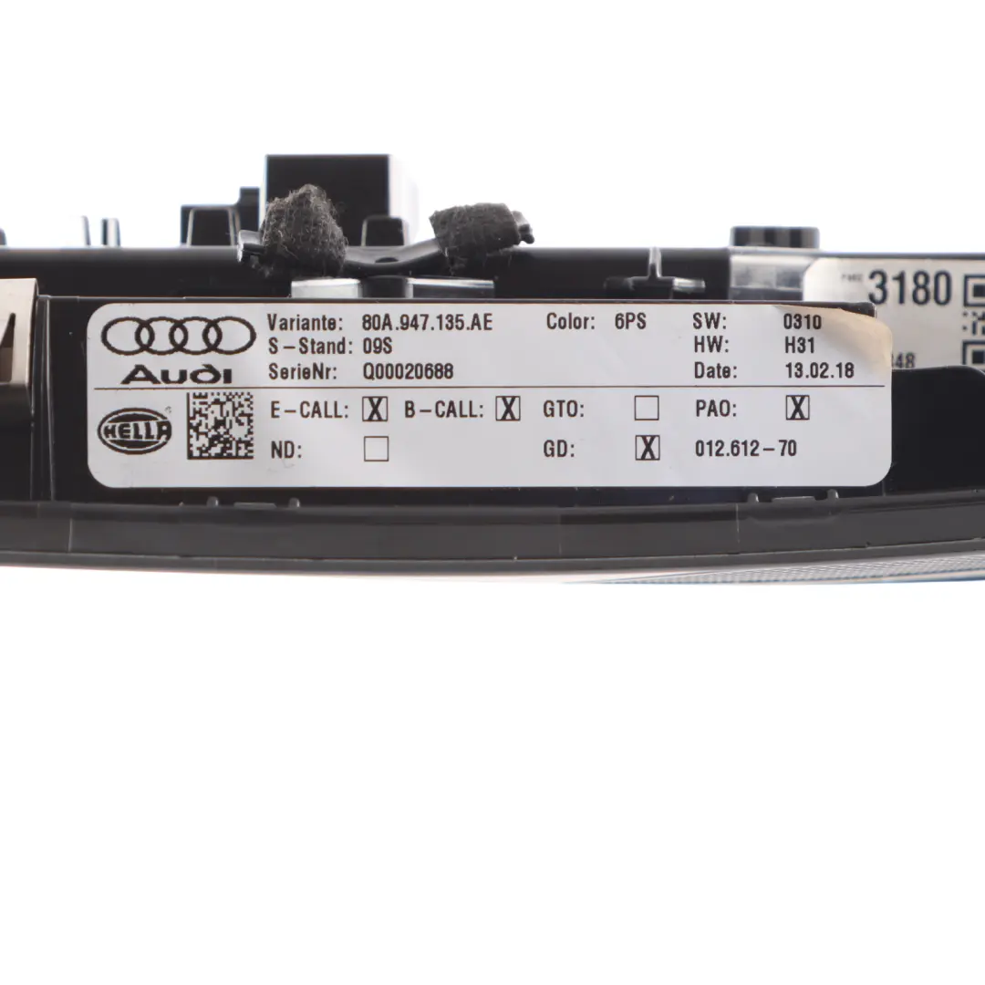 Lámpara Luz Cortesía Lectura Techo Delantero 5Q0951177 para Audi Q5 FY con número de pieza 80A947135AE Audi Q5 FY Lámpara Luz Cortesía Lectura Techo Delantero 5Q0951177 - SKU 80A947135AE - Número de pieza 80A947135AE