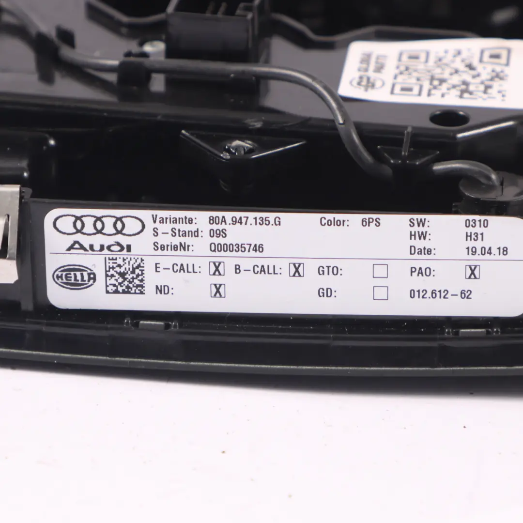Luce di lettura anteriore interna del tetto Nero per Audi Q5 FY con numero di parte 80A947135G Audi Q5 FY Luce di lettura anteriore interna del tetto Nero - SKU 80A947135G - Numero di parte 80A947135G