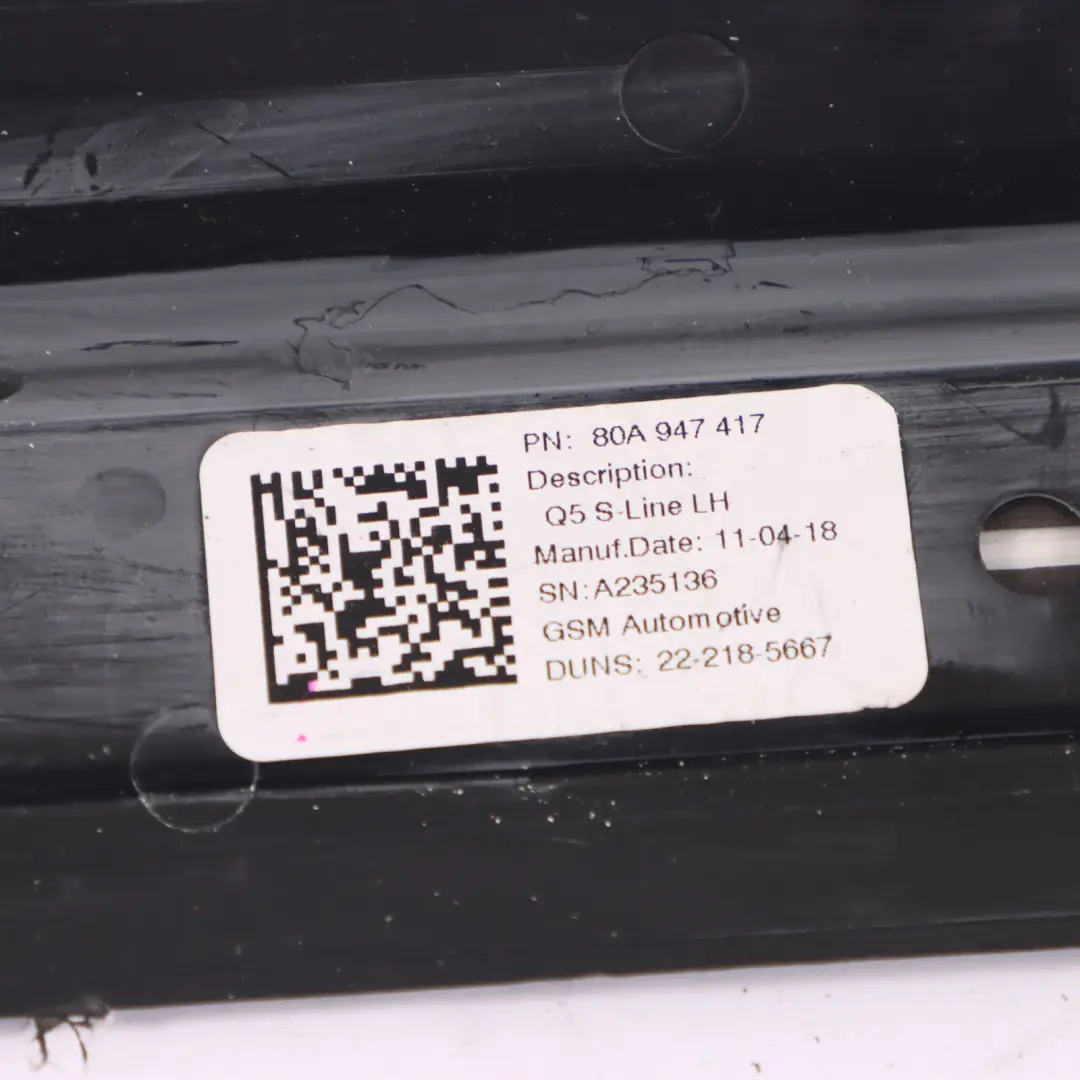 davanzale anteriore gonna laterale piastra S-line sinistra per Audi Q5 FY con numero di parte 80A947417 Audi Q5 FY davanzale anteriore gonna laterale piastra S-line sinistra - SKU 80A947417 - Numero di parte 80A947417