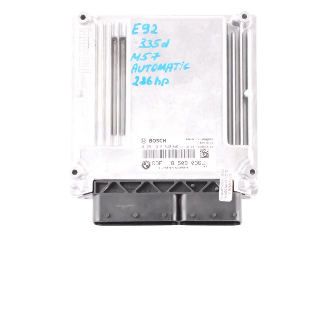 M57N2 286HP Engine ECU DDE Kit CAS3 + Key Automatic BMW E90 E91 E92 335d - SKU 8509036-4 - Part number 8509036