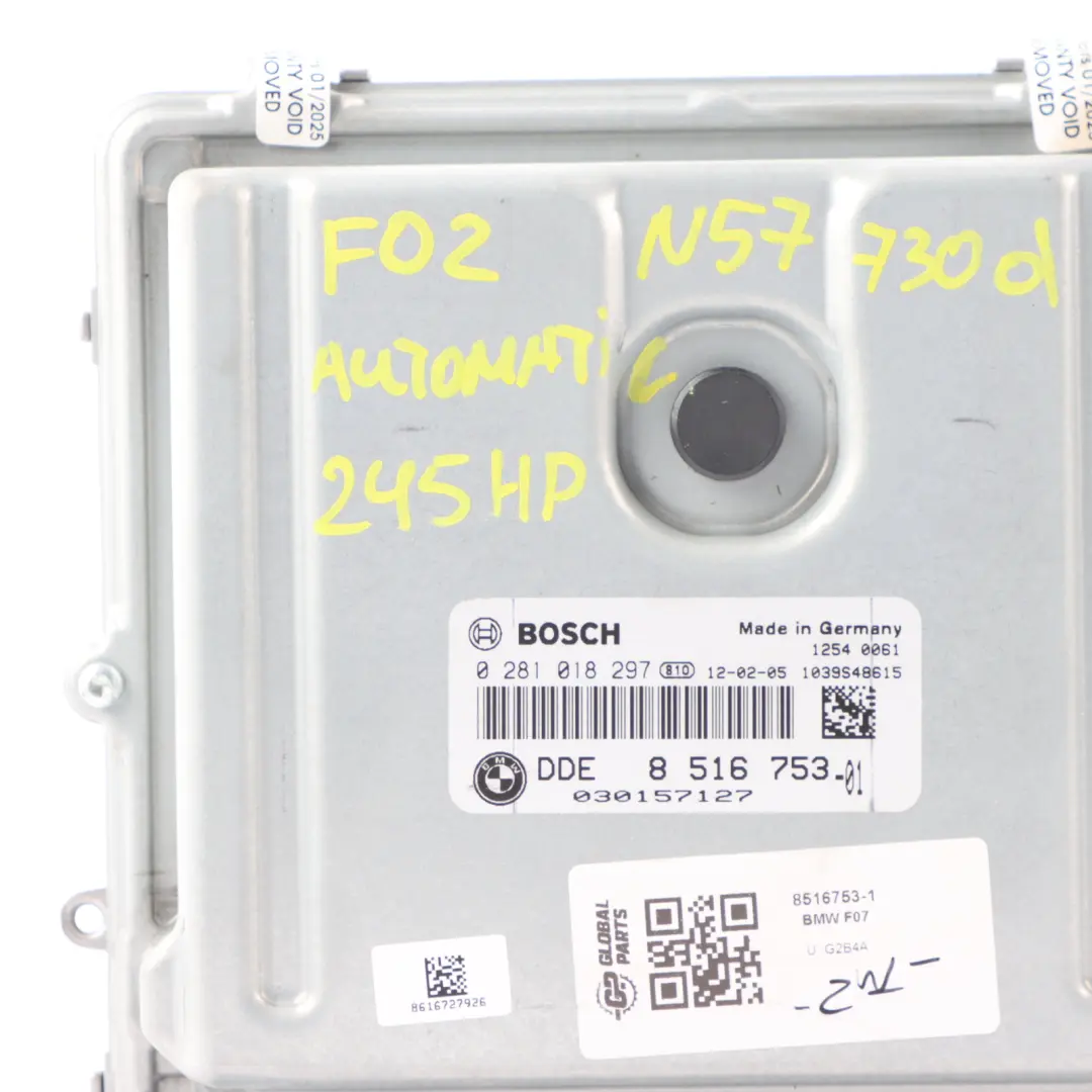 BMW F01 730d F07 530d N57 245HP Motore Unità ECU Kit DDE Automatico - SKU 8516753-1 - Numero di parte 8516753
