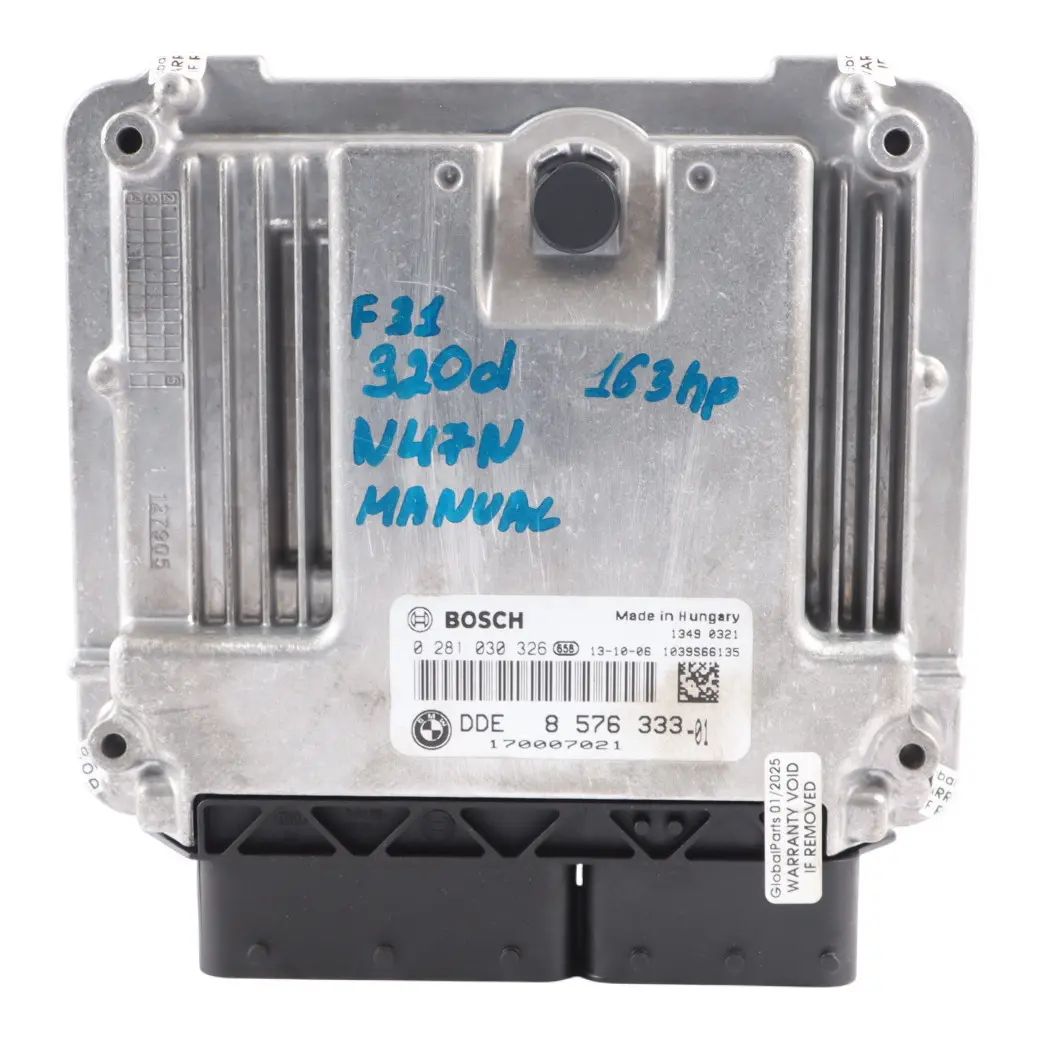 BMW F20 F30 120d 320d N47N 163HP Engine Control Unit ECU DDE Manual - SKU 8576333-5 - Part number 8576333