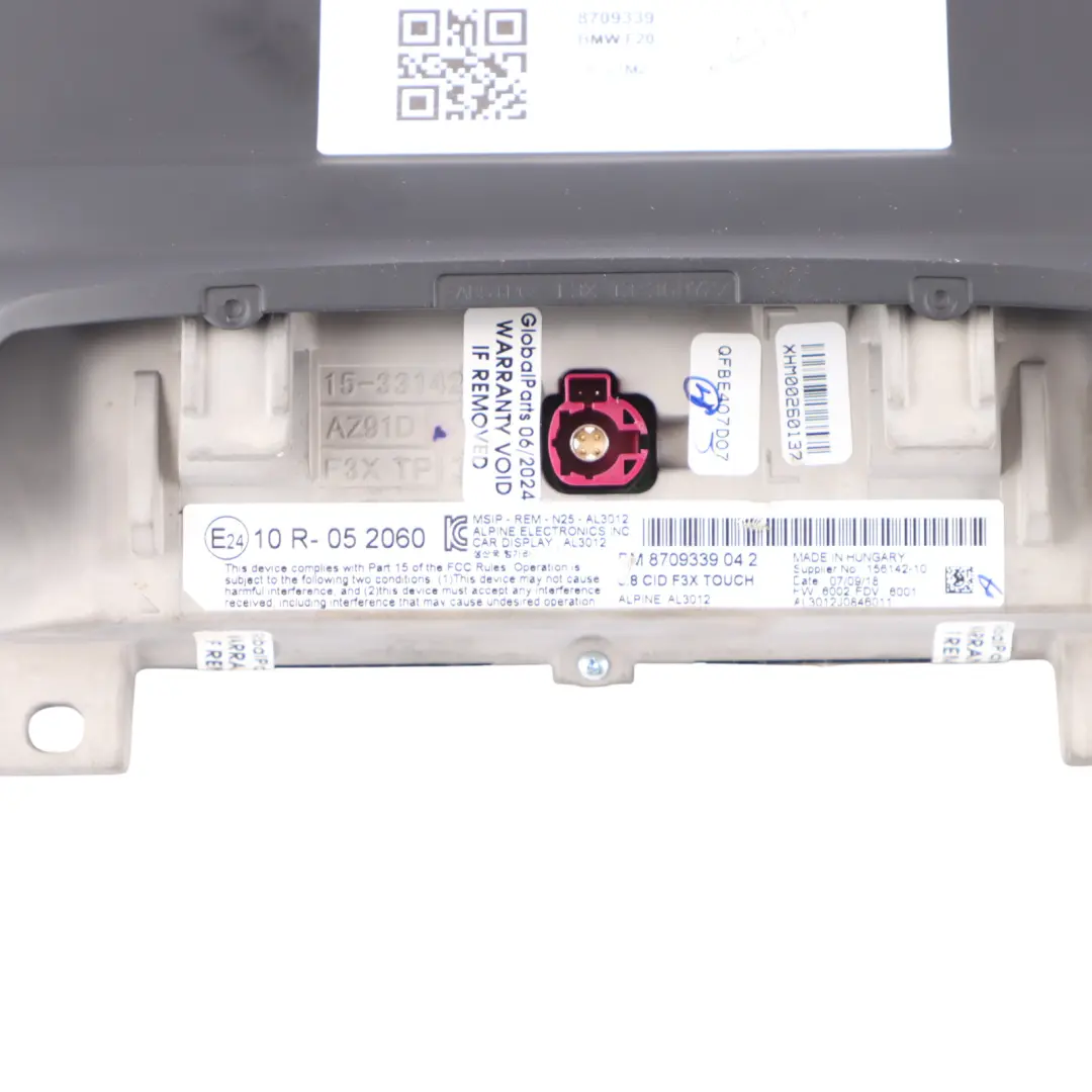 Pantalla Bordo Pantalla Información Monitor Táctil 8,8" para BMW F20 F30 LCI con número de pieza 8709339 BMW F20 F30 LCI Pantalla Bordo Pantalla Información Monitor Táctil 8,8" - SKU 8709339 - Número de pieza 8709339