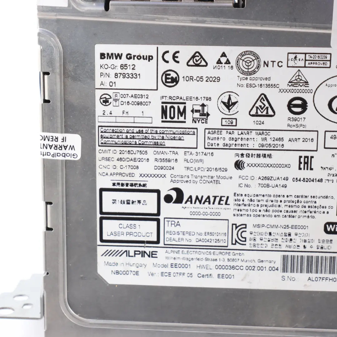 Head Unit BMW F32 F33 F36 Radio CD Player Multimedia Control Unit Alpine 9271716 to with Part number 8793331 Head Unit BMW F32 F33 F36 Radio CD Player Multimedia Control Unit Alpine 9271716 - SKU 8793331 - Part number 8793331