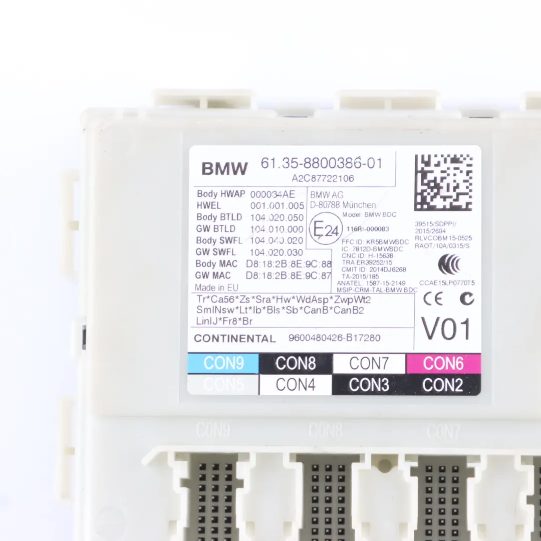 BMW G30 G31 Body Control Comfort Module Unit FEM BDC ECU V01 - SKU 8800386 - Part number 8800386