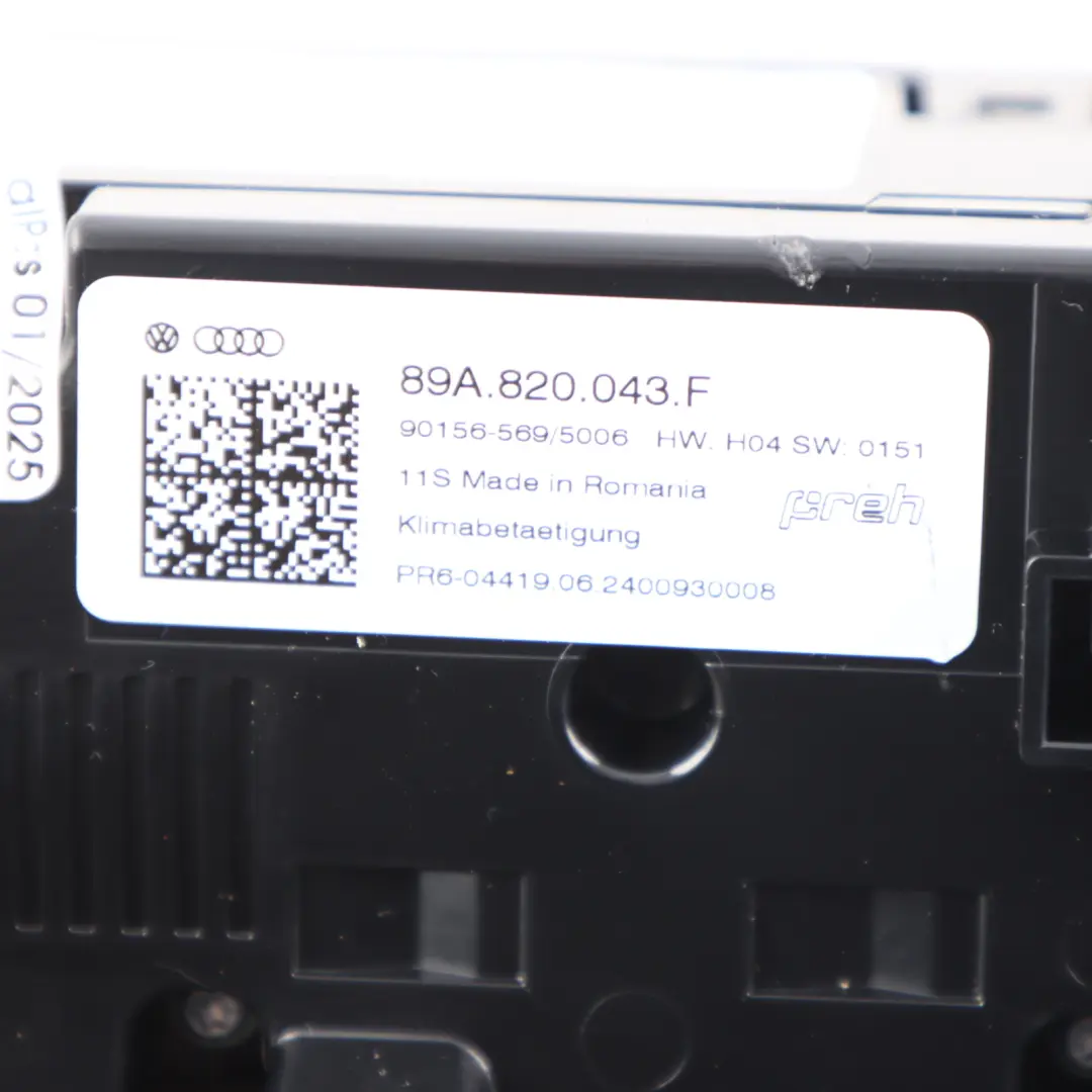 8Y Air Conditioning Climate Heater Control Unit Panel Switch to Audi S3 with Part number 89A820043F Audi S3 8Y Air Conditioning Climate Heater Control Unit Panel Switch - SKU 89A820043F - Part number 89A820043F