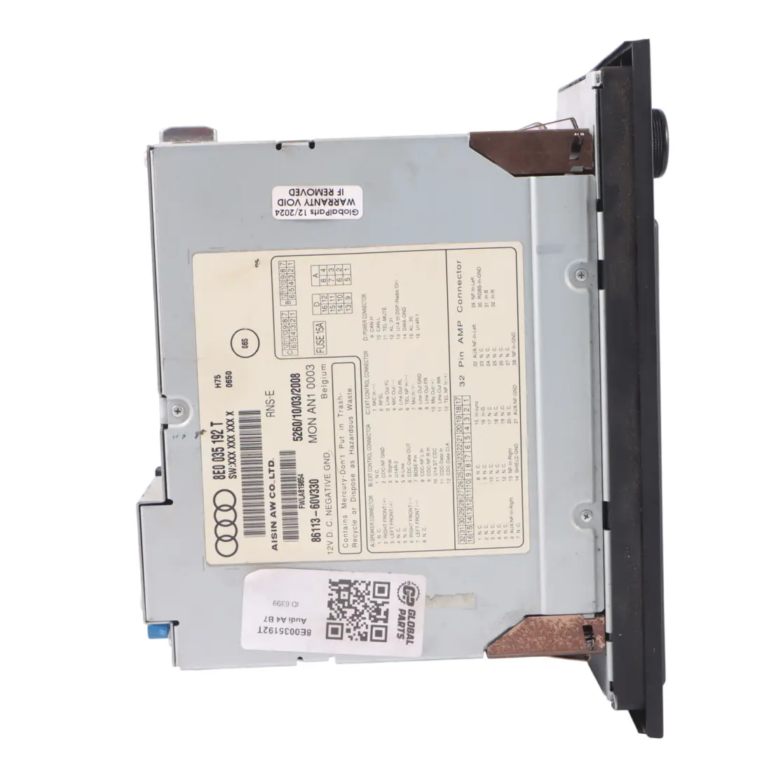 Sat Navi Stereo Radio Audio Head Unit CD Player to Audi A4 B7 with Part number 8E0035192T Audi A4 B7 Sat Navi Stereo Radio Audio Head Unit CD Player - SKU 8E0035192T - Part number 8E0035192T