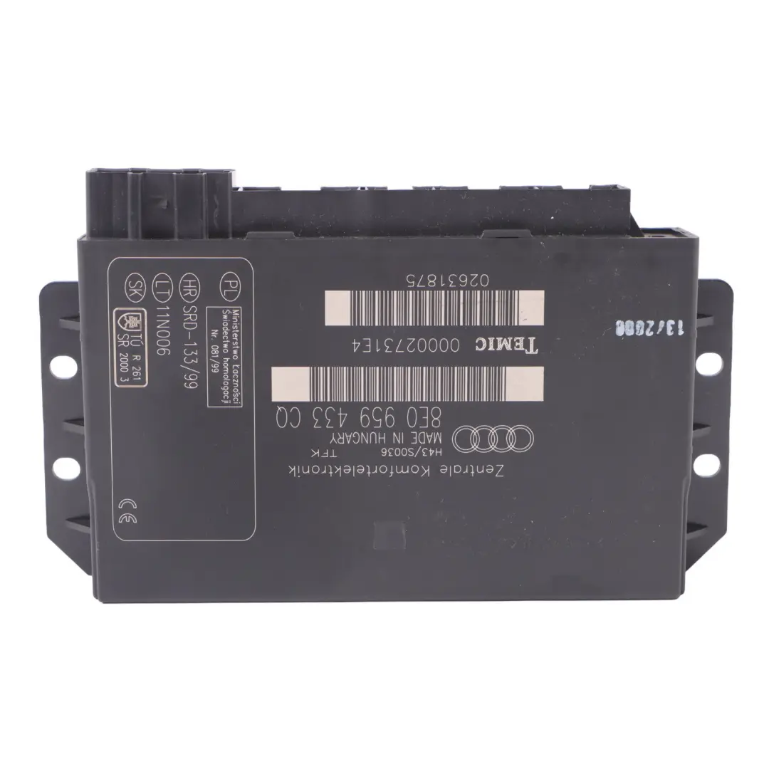 Audi A4 B7 Contrôle confort corps BCM Unité module dalimentation ECU 8E0959433CQ - SKU 8E0959433CR - Numéro de pièce 8E0959433CR