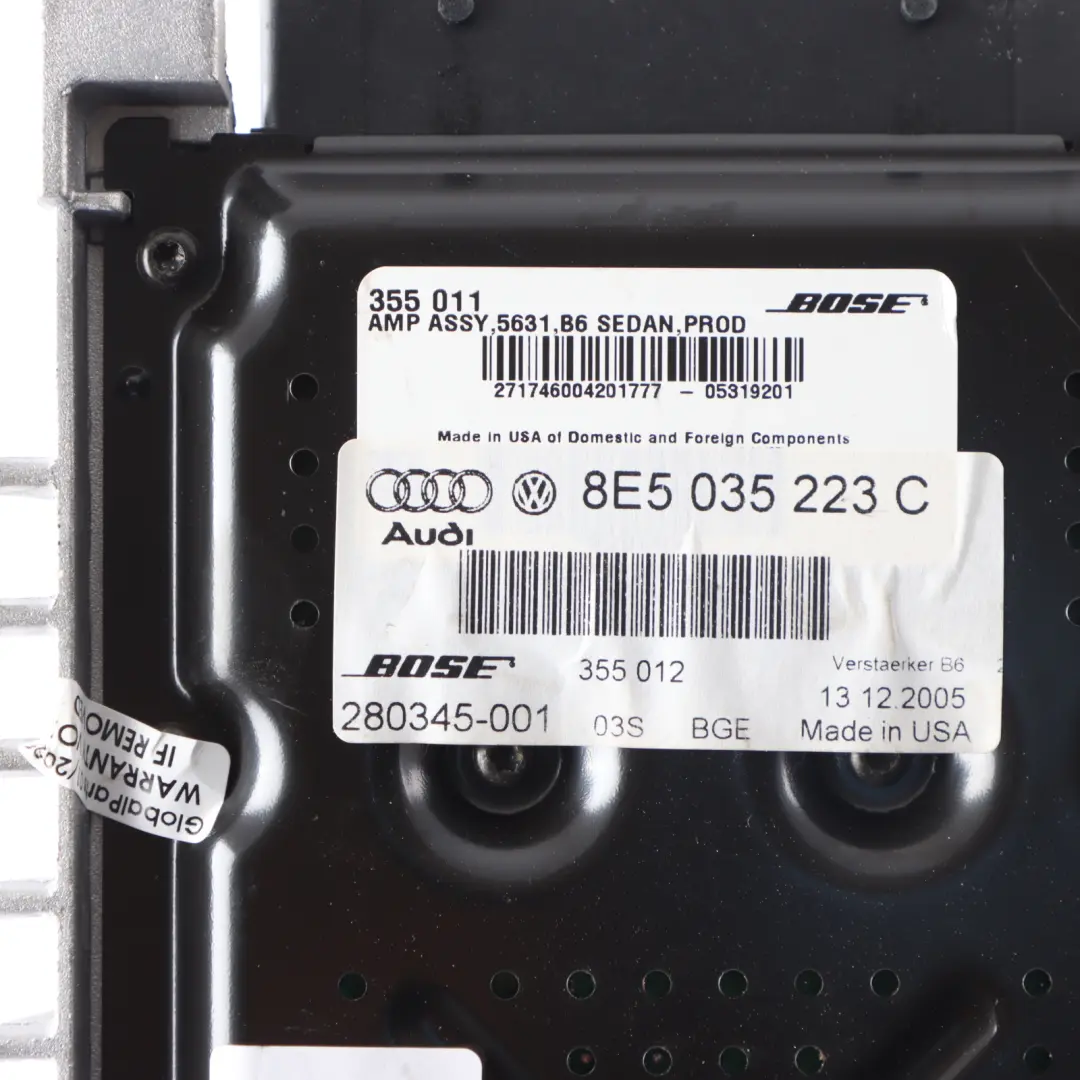 Amplificador Sonido Estéreo Bose para Audi A4 B7 con número de pieza 8E5035223C Audi A4 B7 Amplificador Sonido Estéreo Bose - SKU 8E5035223C - Número de pieza 8E5035223C