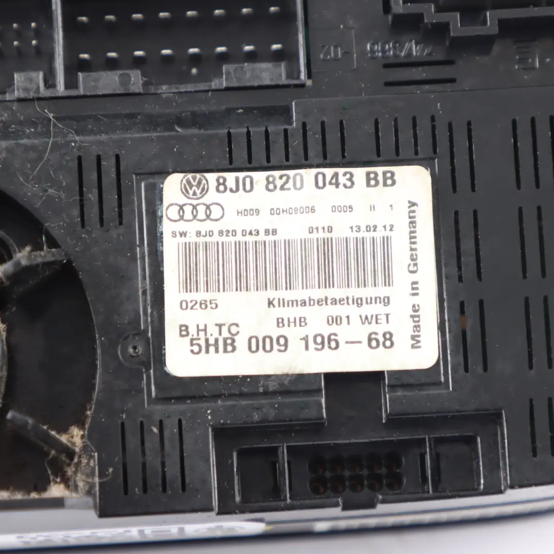Audi TT 8J Air Conditioning A/C Climate Control Heater Switch Panel - SKU 8J0820043BB - Part number 8J0820043BB
