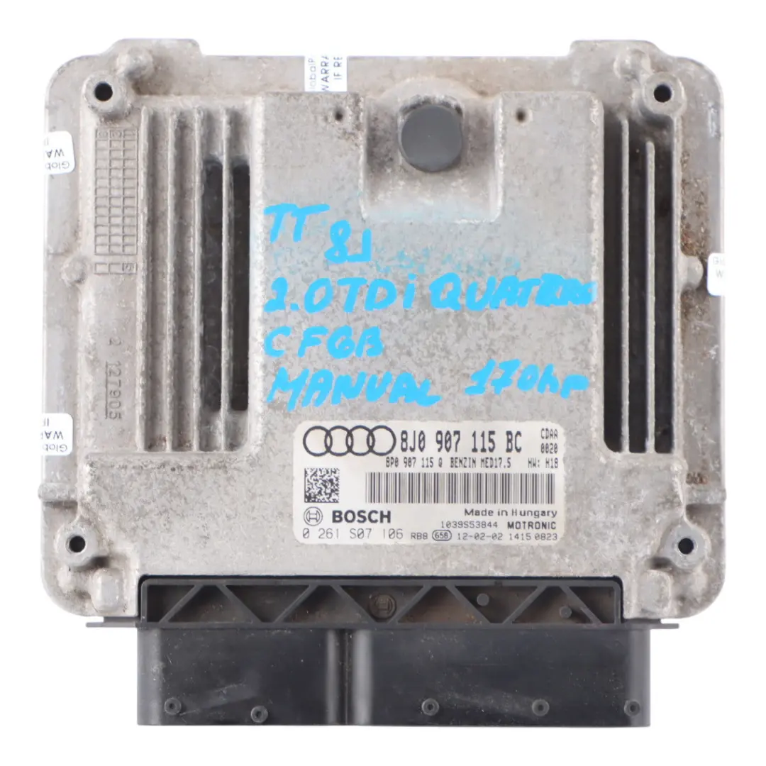 Mk2 8J 1.8 TFSI CDAA 160HP Engine Control Unit ECU Automatic to Audi TT with Part number 8J0907115BC Audi TT Mk2 8J 1.8 TFSI CDAA 160HP Engine Control Unit ECU Automatic - SKU 8J0907115BC - Part number 8J0907115BC