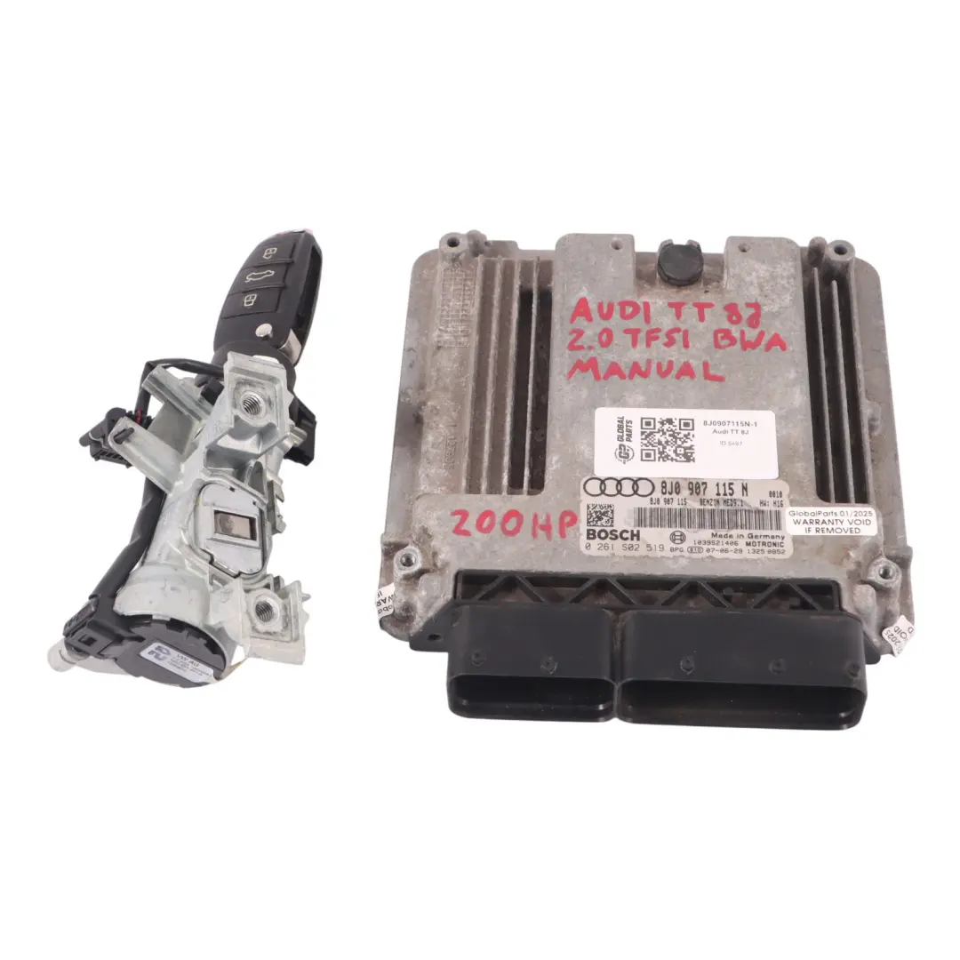 Audi TT Mk2 8J 2.0 TFSI BWA 200HP Engine ECU Kit Ignition + Key - SKU 8J0907115N-1 - Part number 8J0907115N