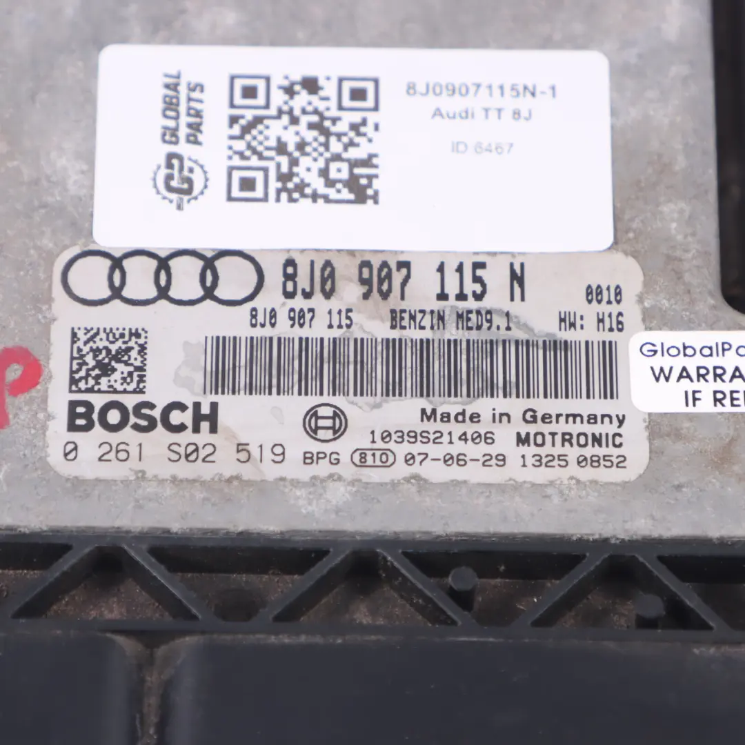 Audi TT Mk2 8J 2.0 TFSI BWA 200HP Engine ECU Kit Ignition + Key - SKU 8J0907115N-1 - Part number 8J0907115N