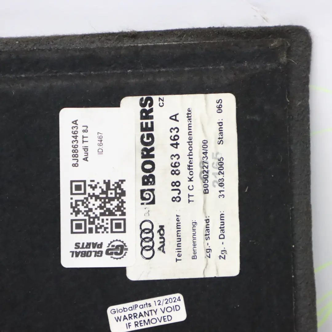 Audi TT 8J Maletero Alfombra Piso Panel Trasero Cubierta - SKU 8J8863463A - Número de pieza 8J8863463A