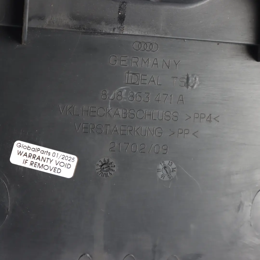 Panneau Couvercle Coffre Noir Arrière pour Audi TT 8J à propos du numéro de pièce 8J8863471A Audi TT 8J Panneau Couvercle Coffre Noir Arrière - SKU 8J8863471A - Numéro de pièce 8J8863471A