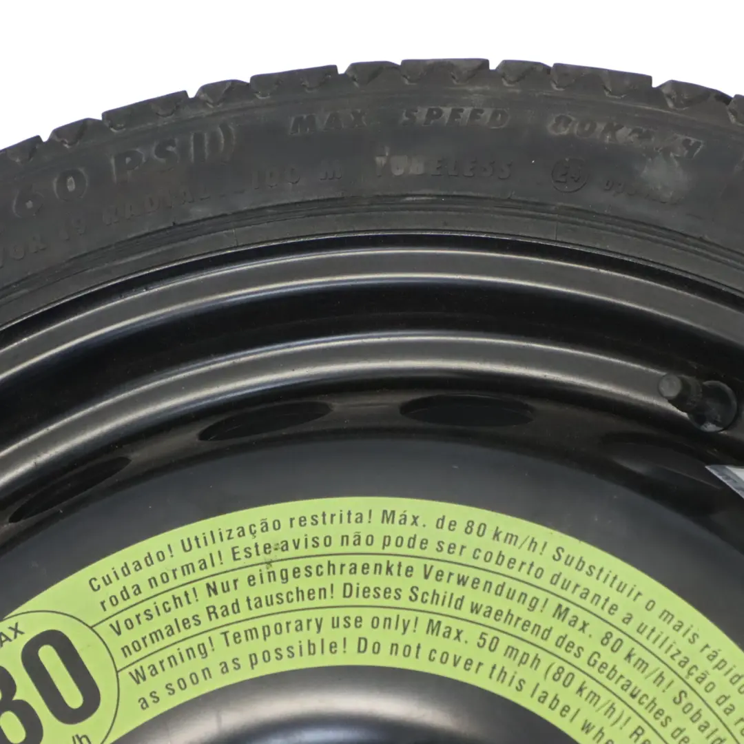 Spare Wheel Steel R19 4J ET29 Continental 125/70 to Audi A4 B8 Compact with Part number 8K0601027B Audi A4 B8 Compact Spare Wheel Steel R19 4J ET29 Continental 125/70 - SKU 8K0601027B-1 - Part number 8K0601027B