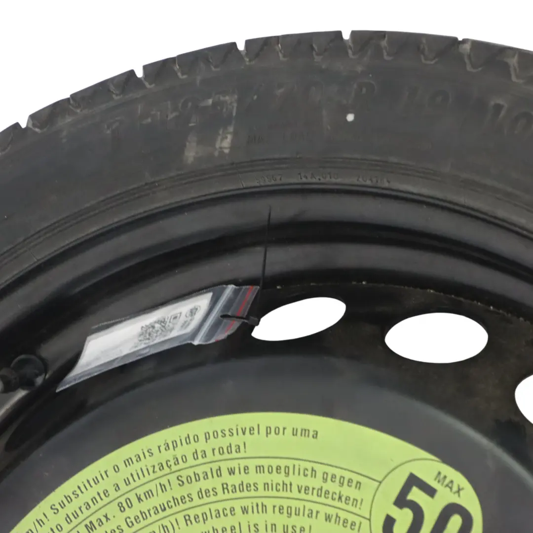 Roue Secours Compacte Acier R19 4J ET29 Continental 125/70 pour Audi A4 B8 à propos du numéro de pièce 8K0601027B Audi A4 B8 Roue Secours Compacte Acier R19 4J ET29 Continental 125/70 - SKU 8K0601027B-1 - Numéro de pièce 8K0601027B