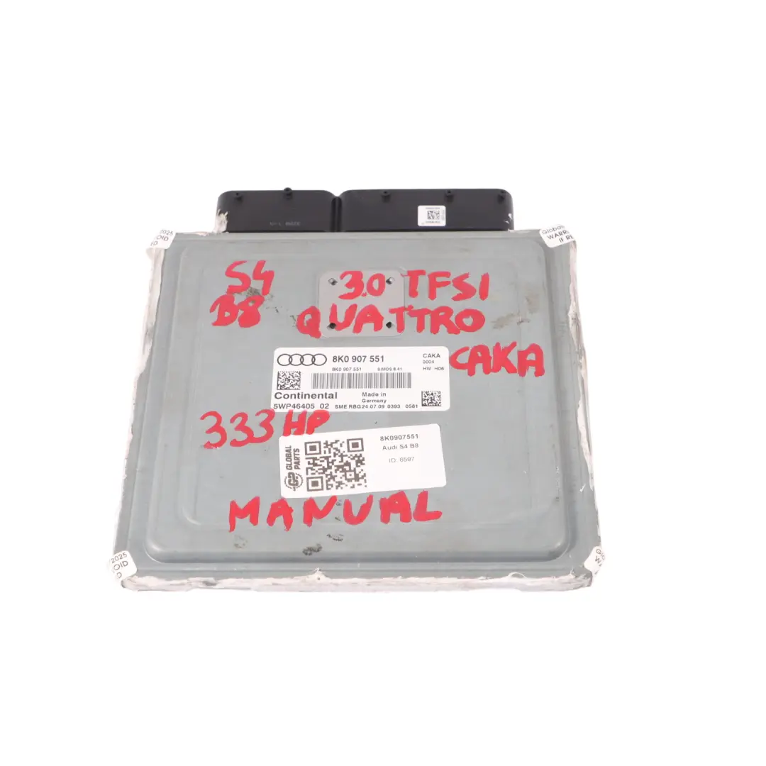 Audi A4 S4 B8 3.0 TFSI 333HP CAKA Quattro Engine Control Unit ECU - SKU 8K0907551 - Part number 8K0907551