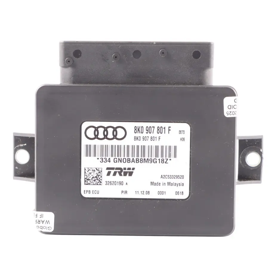 Parking Brake Control Audi A4 B8 S5 8T Electric Brake Unit Module to with Part number 8K0907801F Parking Brake Control Audi A4 B8 S5 8T Electric Brake Unit Module - SKU 8K0907801F - Part number 8K0907801F