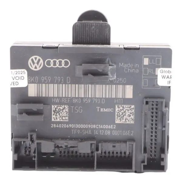 Module De Commande De Porte Avant Gauche pour Audi A4 B8 A5 S5 8T à propos du numéro de pièce 8K0959793D Audi A4 B8 A5 S5 8T Module De Commande De Porte Avant Gauche - SKU 8K0959793D - Numéro de pièce 8K0959793D