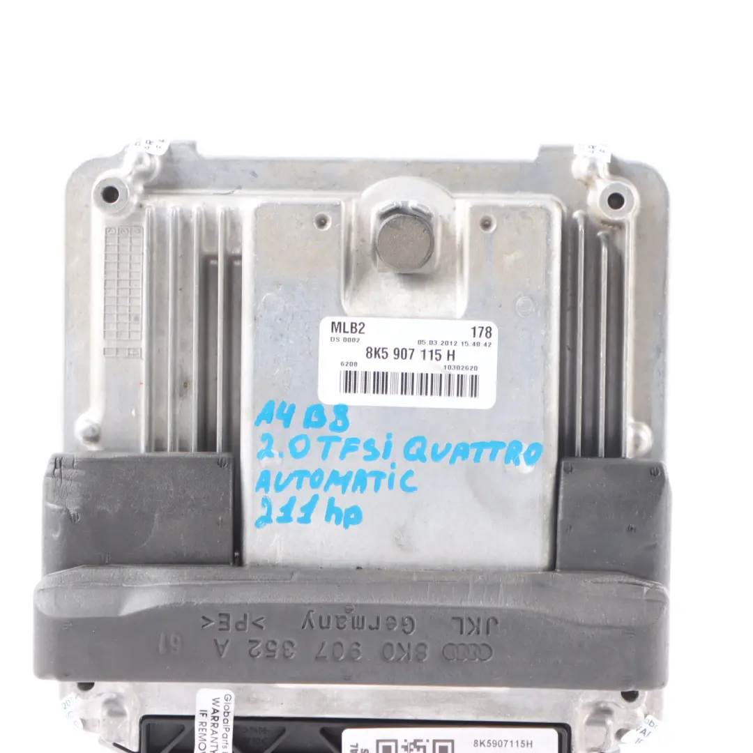 CDNC Quattro 211HP Engine Control Unit ECU to Audi A4 B8 A5 8T 2.0 TFSI with Part number 8K5907115H Audi A4 B8 A5 8T 2.0 TFSI CDNC Quattro 211HP Engine Control Unit ECU - SKU 8K5907115H - Part number 8K5907115H