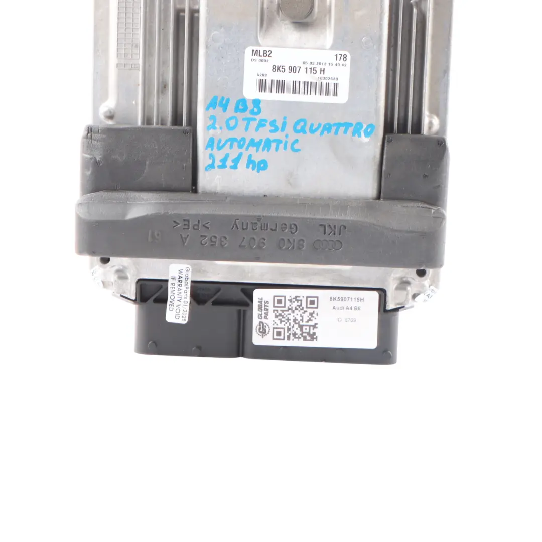 CDNC Quattro 211HP Engine Control Unit ECU to Audi A4 B8 A5 8T 2.0 TFSI with Part number 8K5907115H Audi A4 B8 A5 8T 2.0 TFSI CDNC Quattro 211HP Engine Control Unit ECU - SKU 8K5907115H - Part number 8K5907115H