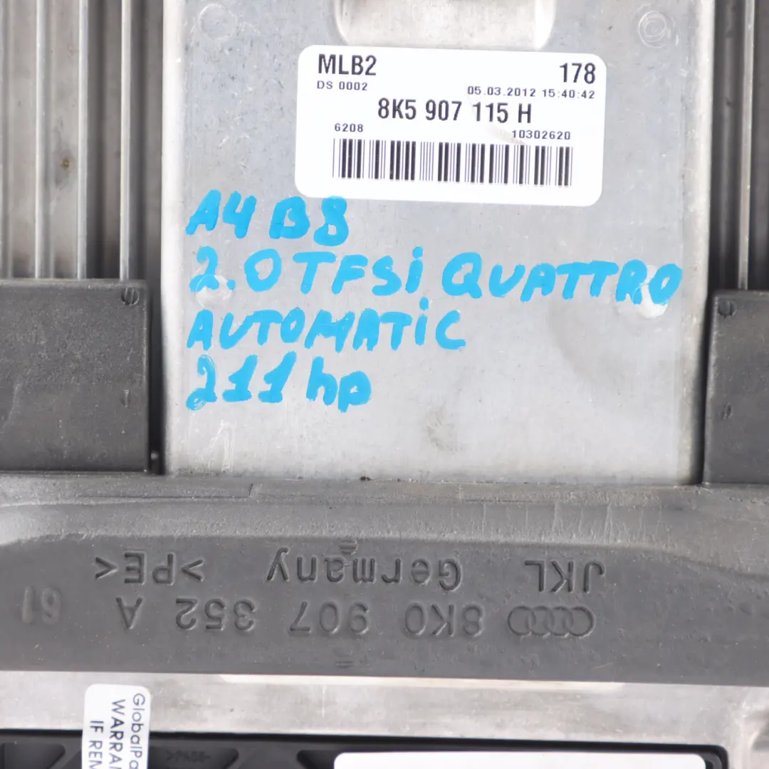 CDNC Quattro 211HP Engine Control Unit ECU to Audi A4 B8 A5 8T 2.0 TFSI with Part number 8K5907115H Audi A4 B8 A5 8T 2.0 TFSI CDNC Quattro 211HP Engine Control Unit ECU - SKU 8K5907115H - Part number 8K5907115H