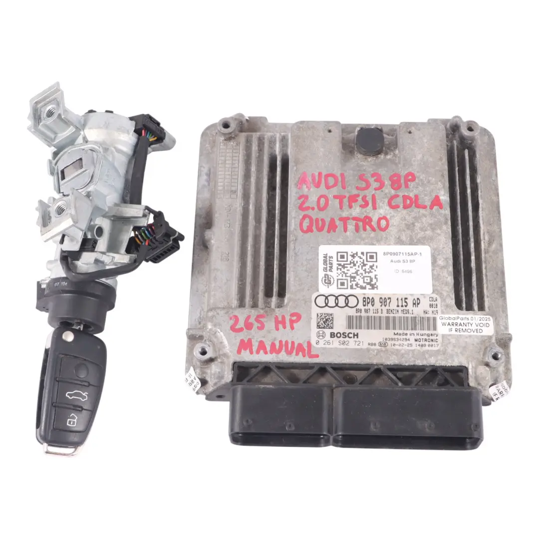 CDLA 265HP Motore ECU Kit Chiave Accensione per Audi S3 8P 2.0 TFSI con numero di parte 8P0907115AP Audi S3 8P 2.0 TFSI CDLA 265HP Motore ECU Kit Chiave Accensione - SKU 8P0907115AP-1 - Numero di parte 8P0907115AP