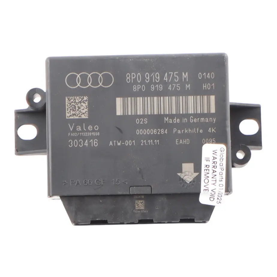 PDC Parking Assistance Distance Control Module Unit ECU to Audi A3 8P with Part number 8P0919475M Audi A3 8P PDC Parking Assistance Distance Control Module Unit ECU - SKU 8P0919475M - Part number 8P0919475M