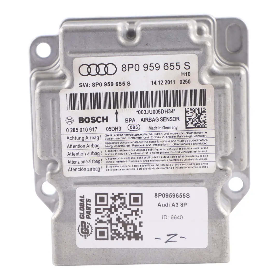 Modulo Aria Sensore Di Controllo SRS Sistema ECU Unità per Audi A3 8P con numero di parte 8P0959655S Audi A3 8P Modulo Aria Sensore Di Controllo SRS Sistema ECU Unità - SKU 8P0959655S - Numero di parte 8P0959655S
