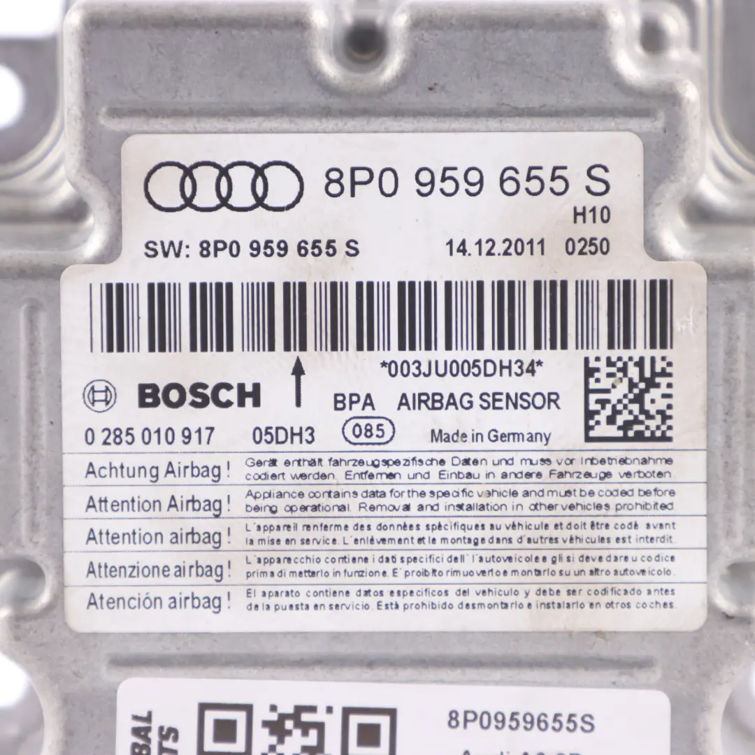 Sensor De Control Módulo Aire Del Unidad ECU Sistema SRS para Audi A3 8P con número de pieza 8P0959655S Audi A3 8P Sensor De Control Módulo Aire Del Unidad ECU Sistema SRS - SKU 8P0959655S - Número de pieza 8P0959655S