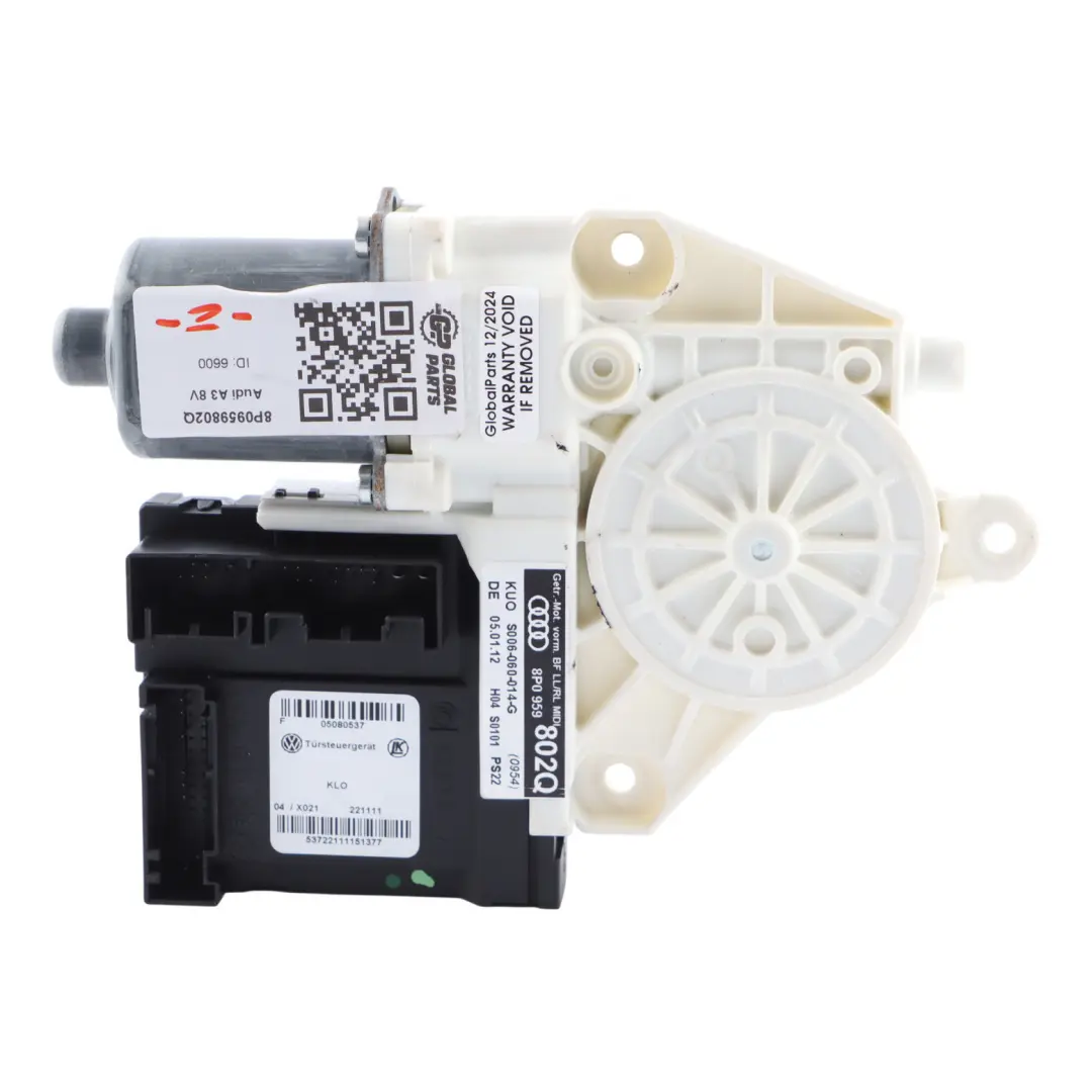 Unidad de motor elevalunas puerta lado pasajero delantero para Audi A3 8P con número de pieza 8P0959802Q Audi A3 8P Unidad de motor elevalunas puerta lado pasajero delantero - SKU 8P0959802Q - Número de pieza 8P0959802Q