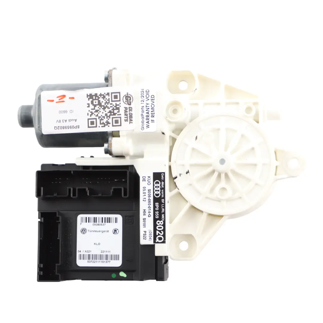 Moteur de lève vitre de porte avant côté passager pour Audi A3 8P à propos du numéro de pièce 8P0959802Q Audi A3 8P Moteur de lève vitre de porte avant côté passager - SKU 8P0959802Q - Numéro de pièce 8P0959802Q