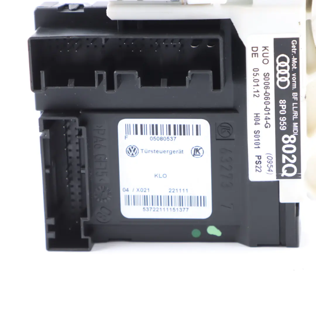 Audi A3 8P Unidad de motor elevalunas puerta lado pasajero delantero - SKU 8P0959802Q - Número de pieza 8P0959802Q