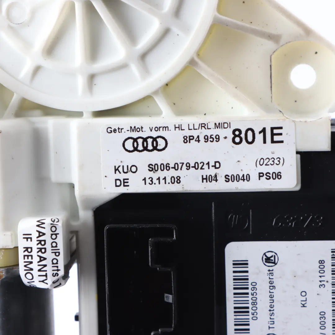 Audi A3 8P Moteur régulateur lève vitre porte arrière gauche - SKU 8P4959801E - Numéro de pièce 8P4959801E