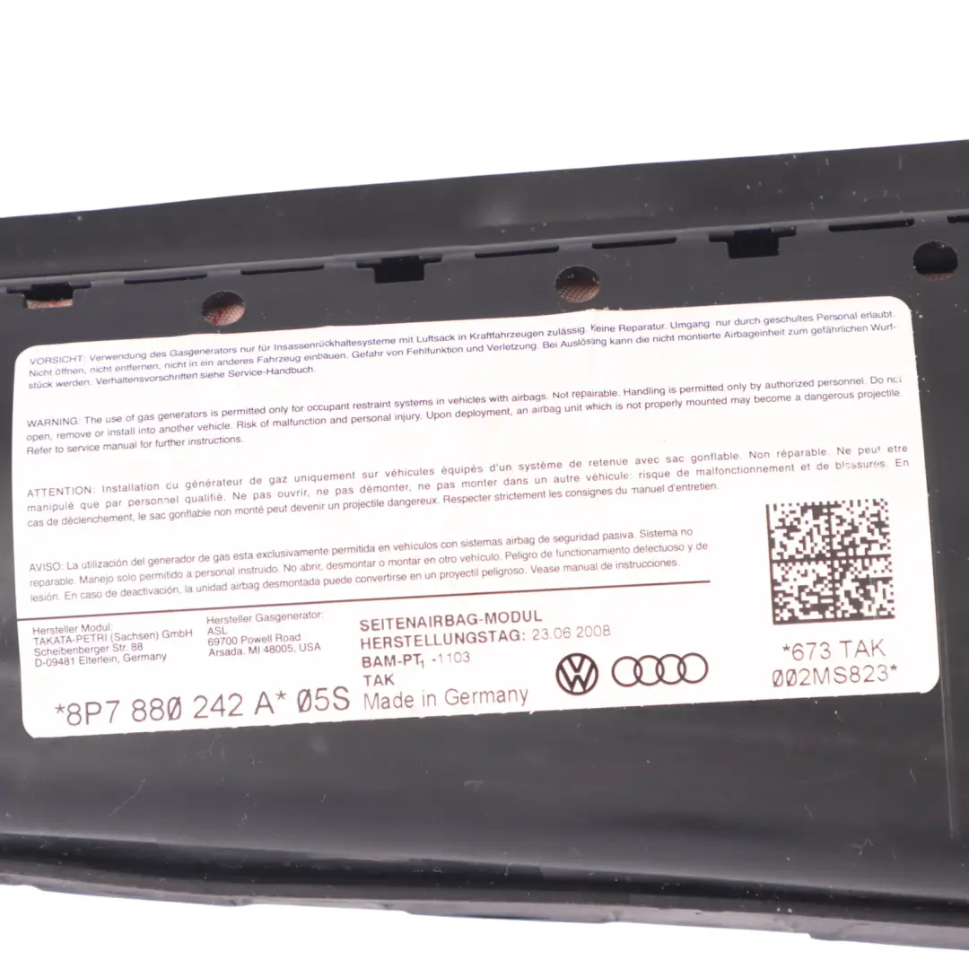 Módulo de Aire Asiento Delantero Derecho para Audi A3 8P con número de pieza 8P7880242A Audi A3 8P Módulo de Aire Asiento Delantero Derecho - SKU 8P7880242A - Número de pieza 8P7880242A